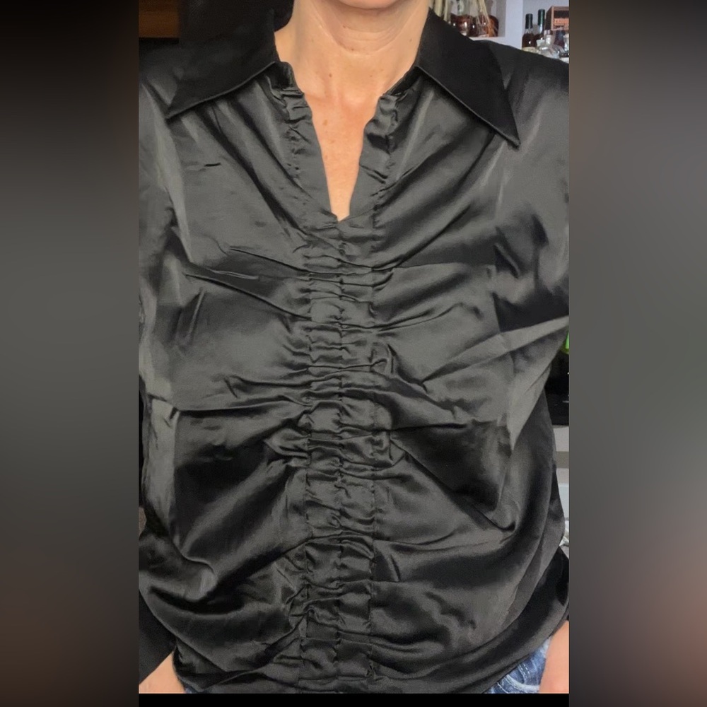 Black Ruched Satin Blouse